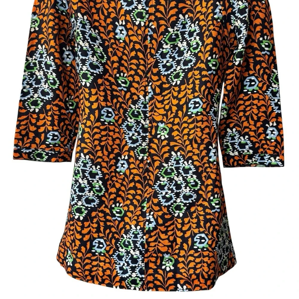 Tory Burch 100% Linen Multicolor Geometric Floral Tunic‎ Blouse Resort Coastal 4